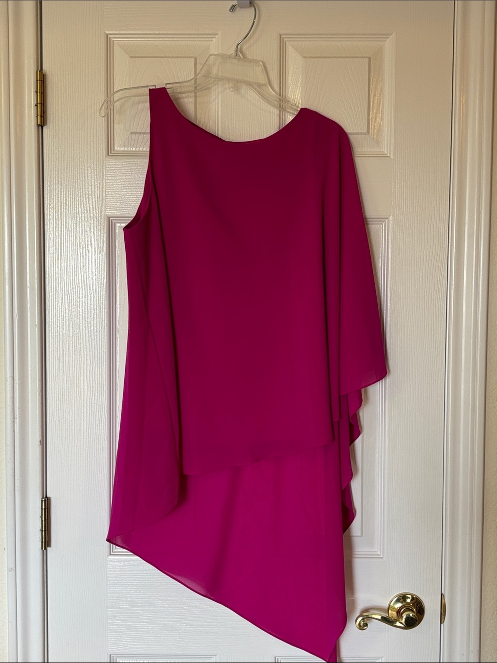 Layered One-Shoulder Dress in Fuchsia